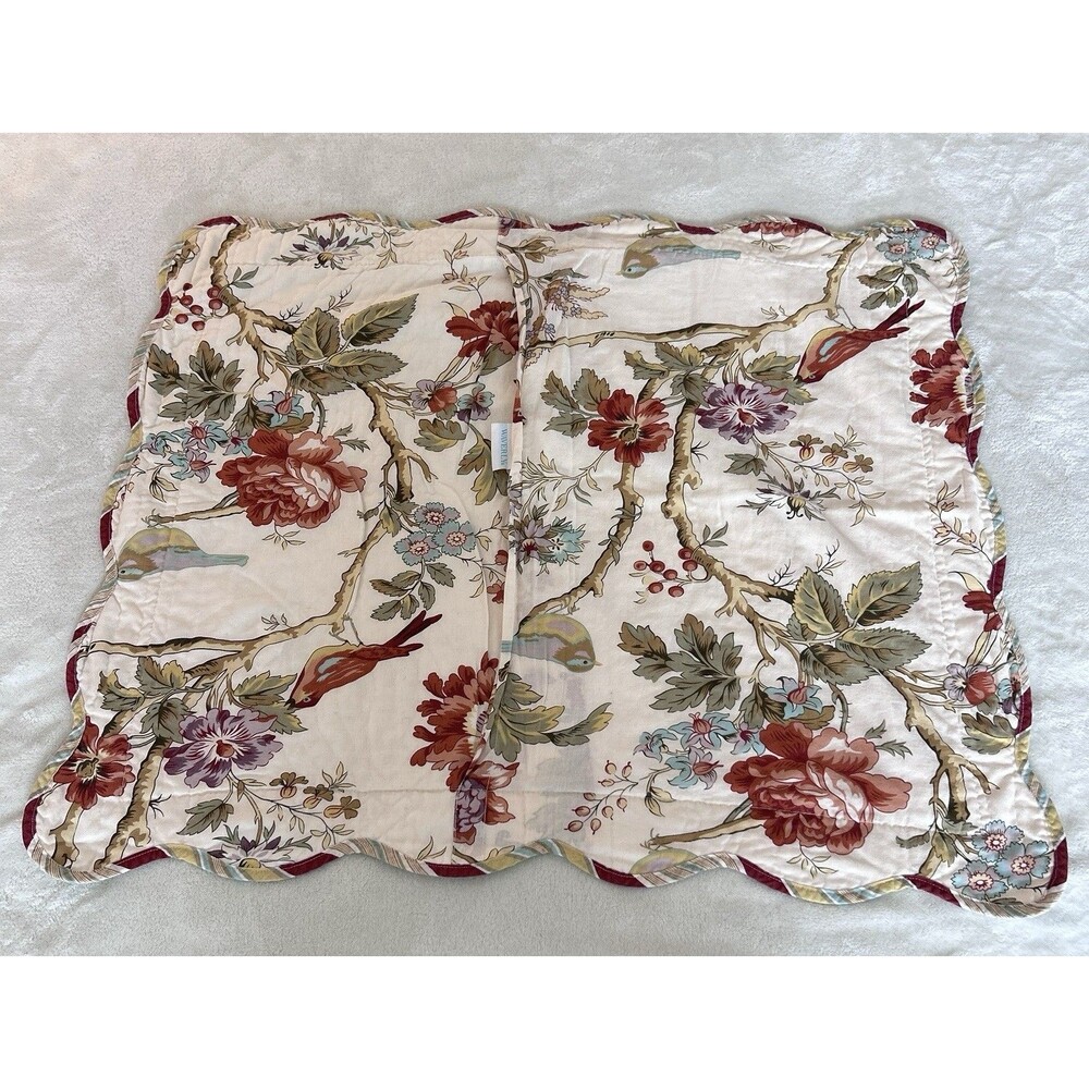 Set of 2 Waverly Charleston Chirp Bird Floral King Pillow Shams Scalloped Edge - Picture 7 of 12